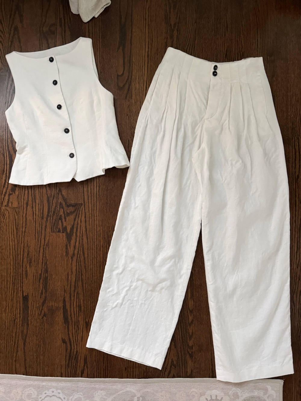 Zara White Wide-Leg High-Waist Linen Blend Pants and Vest (set)